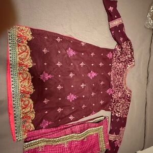 Embroidered plumb and Pink Traditional Dress